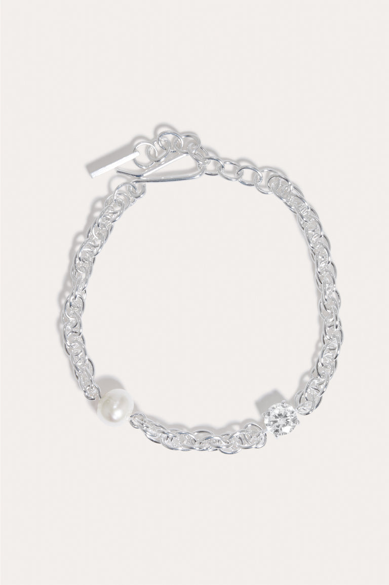 Bind - Pearl and Zirconia Recycled Silver Bracelet