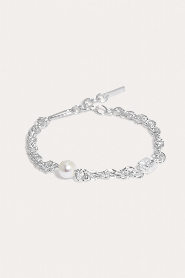 Bind - Pearl and Zirconia Recycled Silver Bracelet