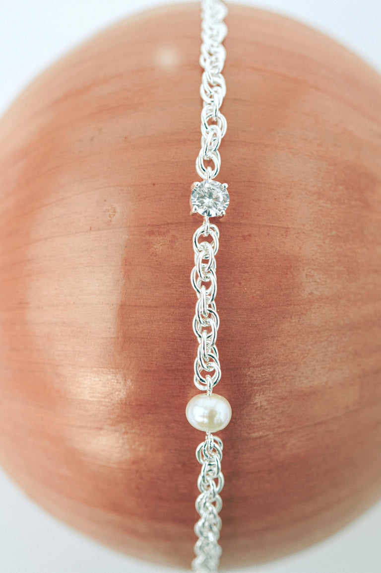 Bind - Pearl and Zirconia Recycled Silver Bracelet