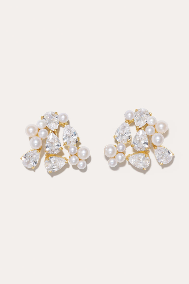 The Breaths We Dare To Take - Pearl and Zirconia Recycled Gold Vermeil Earrings