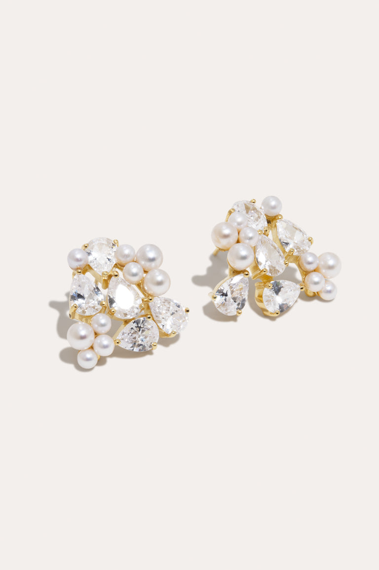 The Breaths We Dare To Take - Pearl and Zirconia Recycled Gold Vermeil Earrings