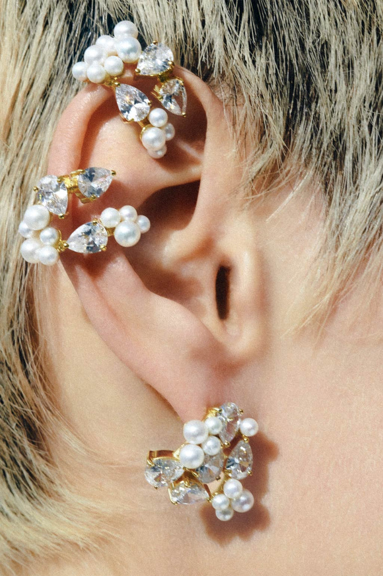 The Breaths We Dare To Take - Pearl and Zirconia Recycled Gold Vermeil Earrings