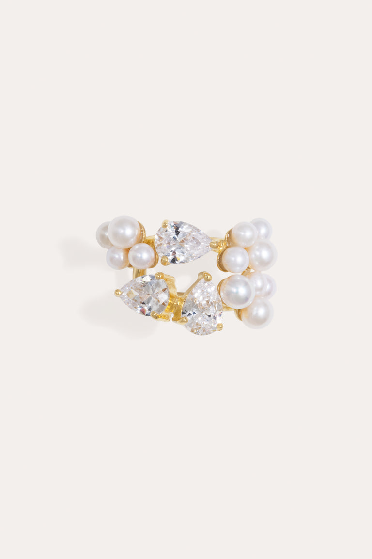 The Breaths That We Dare to Take - Pearl and Zirconia Recycled Gold Vermeil Ear Cuff