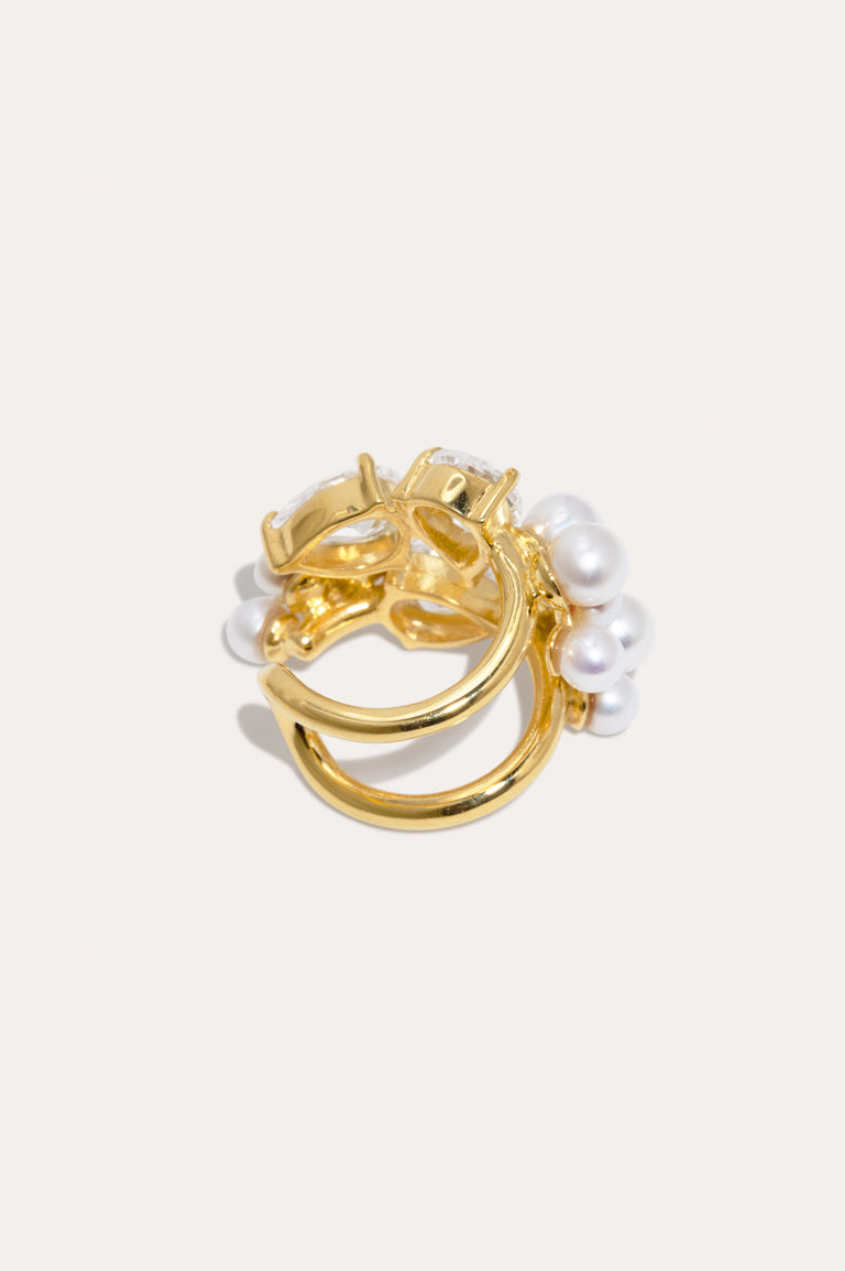 The Breaths That We Dare to Take - Pearl and Zirconia Recycled Gold Vermeil Ear Cuff