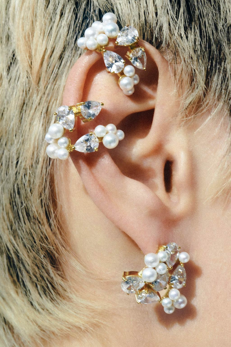 The Breaths That We Dare to Take - Pearl and Zirconia Recycled Gold Vermeil Ear Cuff
