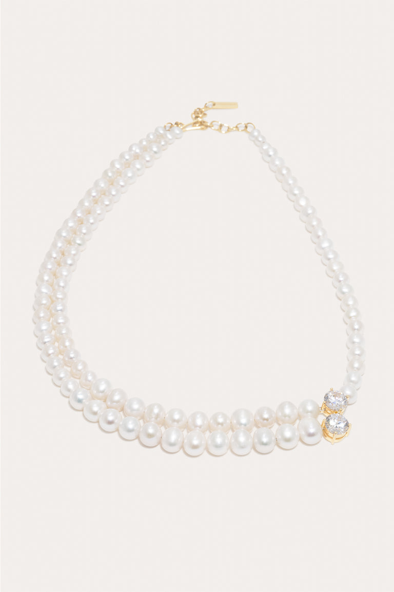 The Light of the Past - Pearl and Zirconia Recycled Gold Vermeil Necklace