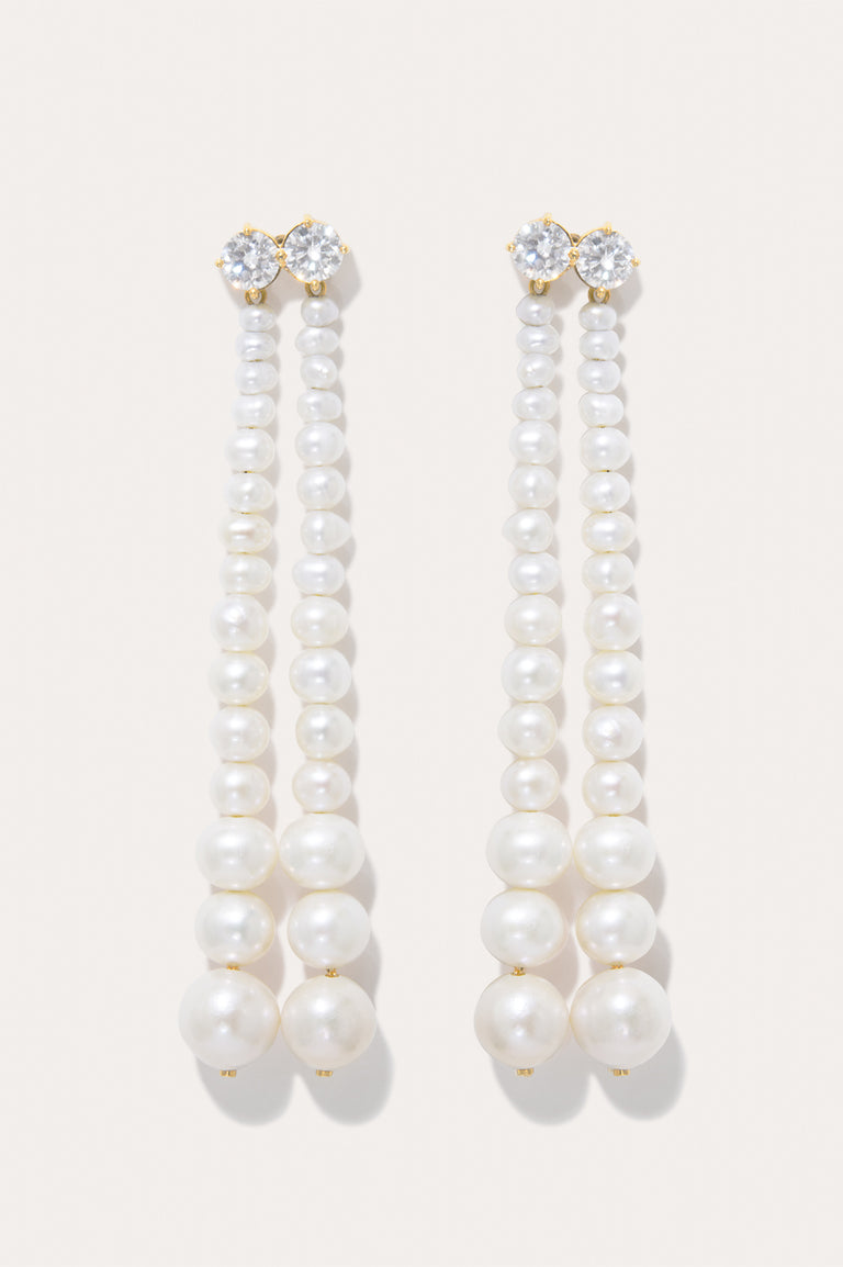 Whispering Plinths - Pearl and Zirconia Recycled Gold Vermeil Earrings