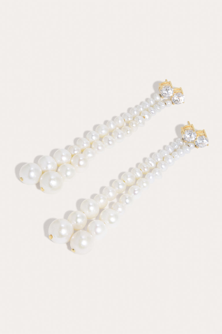 Whispering Plinths - Pearl and Zirconia Recycled Gold Vermeil Earrings