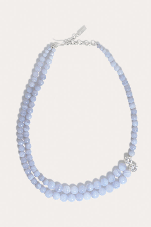 La Lumière du Passé - Collier en Agate Bleue Dentelle et Oxyde de Zirconium en Argent Recyclé