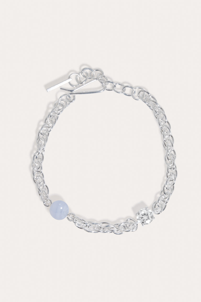 Bind - Bracelet en argent recyclé Agate bleue dentelle et Zirconia