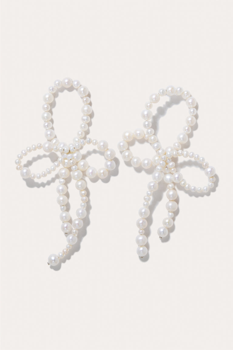 "Whopping Great" Loop‐the‐Loop - Pearl and Recycled Silver Earrings