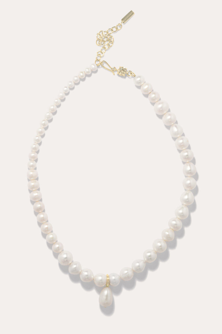 P197 - Pearl and Zirconia Recycled Gold Vermeil Necklace