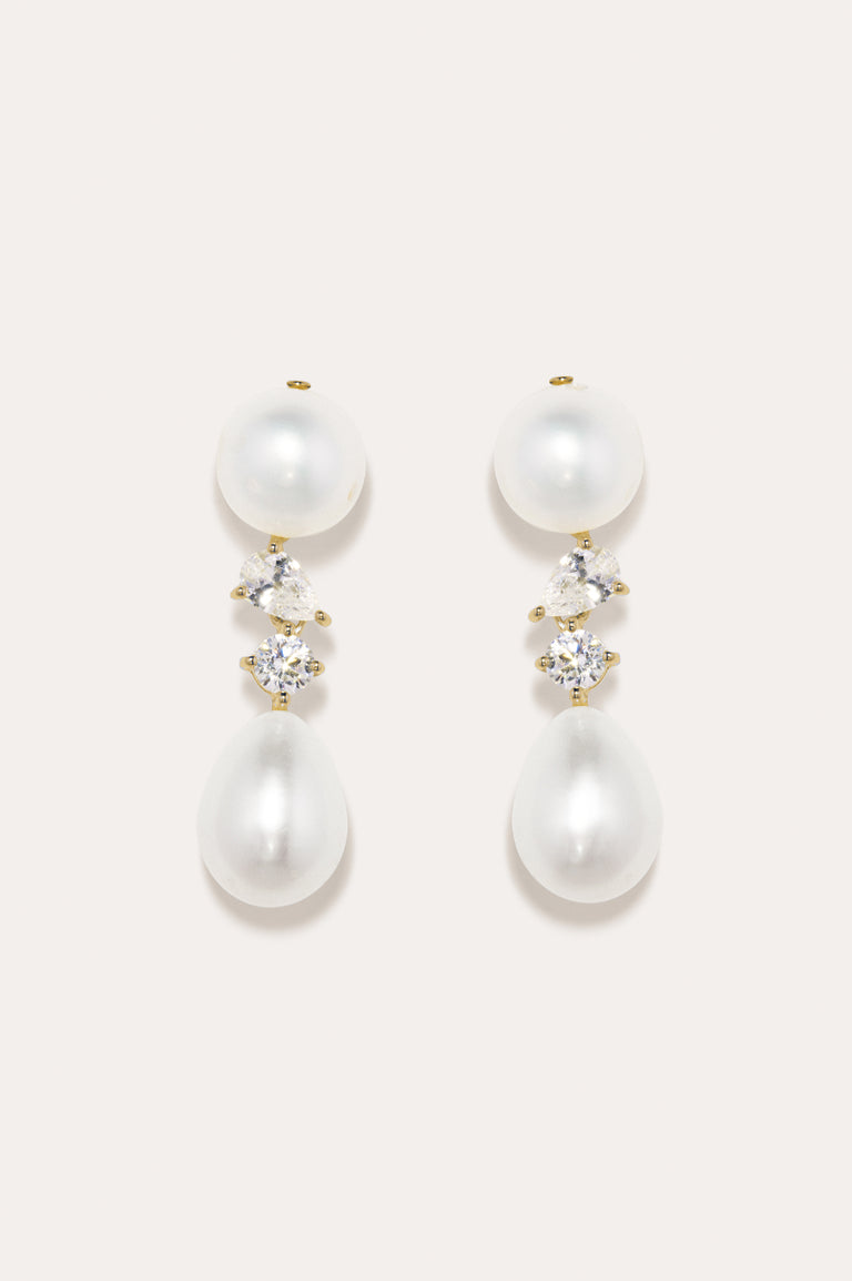 Tarn - Pearl and Zirconia Recycled Gold Vermeil Earrings