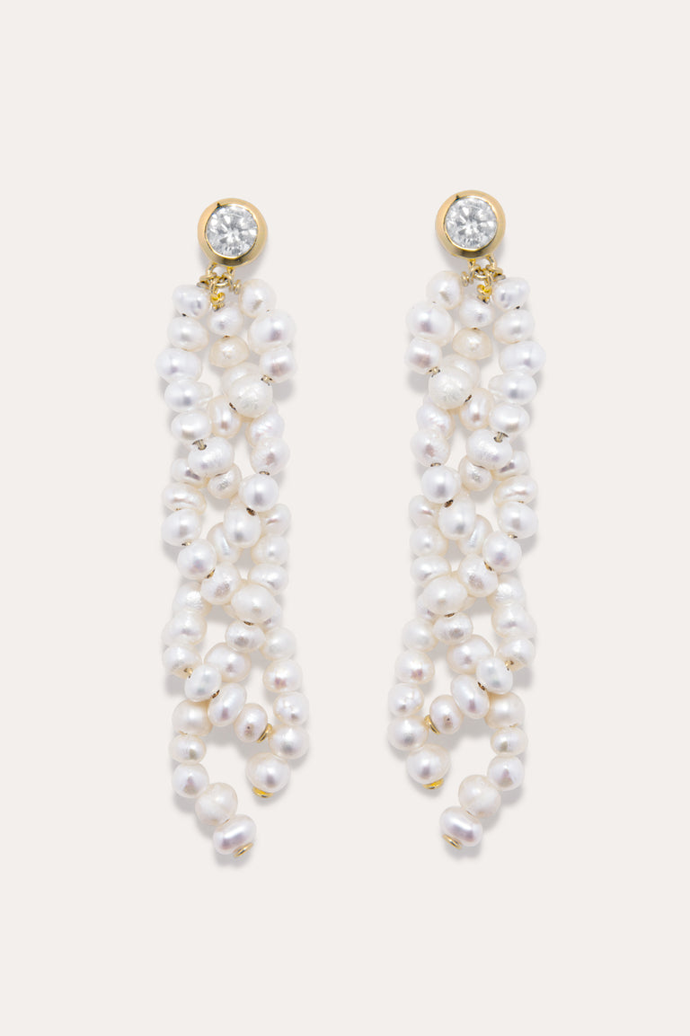 P205 - Pearl and Zirconia Recycled Gold Vermeil Earrings