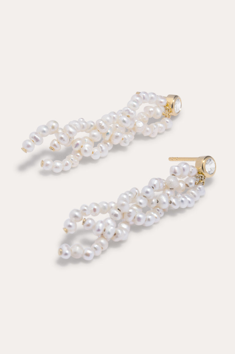 P205 - Pearl and Zirconia Recycled Gold Vermeil Earrings