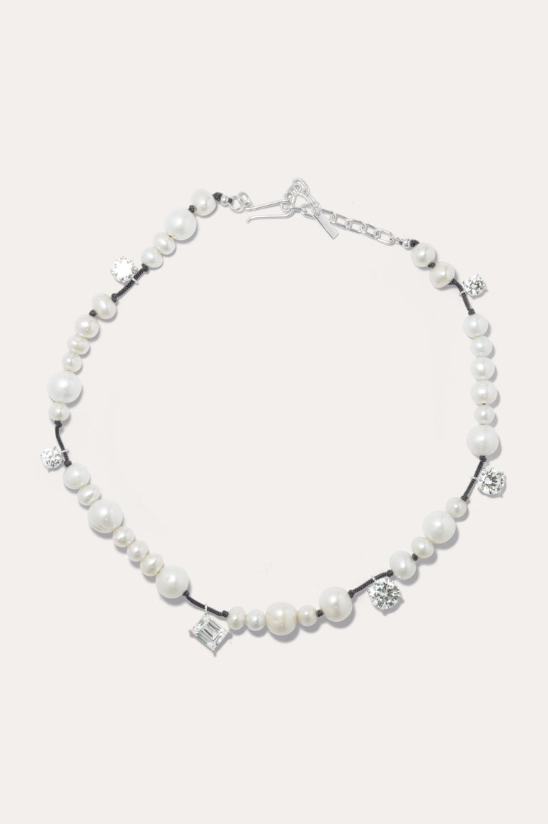 A Series of Minor Disruptions - Pearl and Zirconia Recycled Silver Necklace