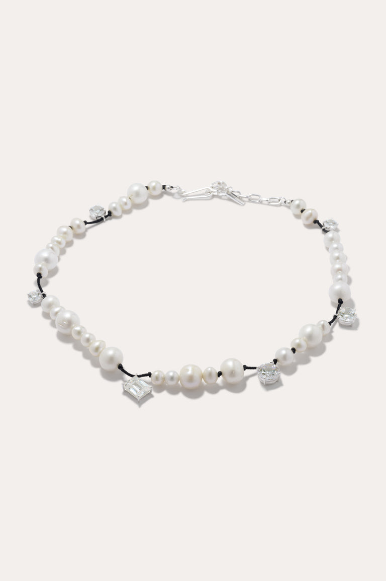 A Series of Minor Disruptions - Pearl and Zirconia Recycled Silver Necklace
