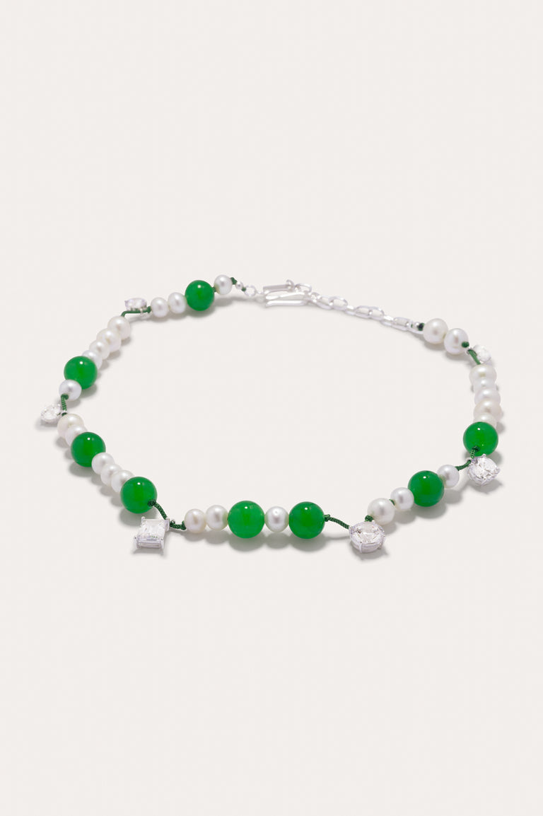 Une série de perturbations mineures - Collier en argent recyclé perle, zircon et quartz vert