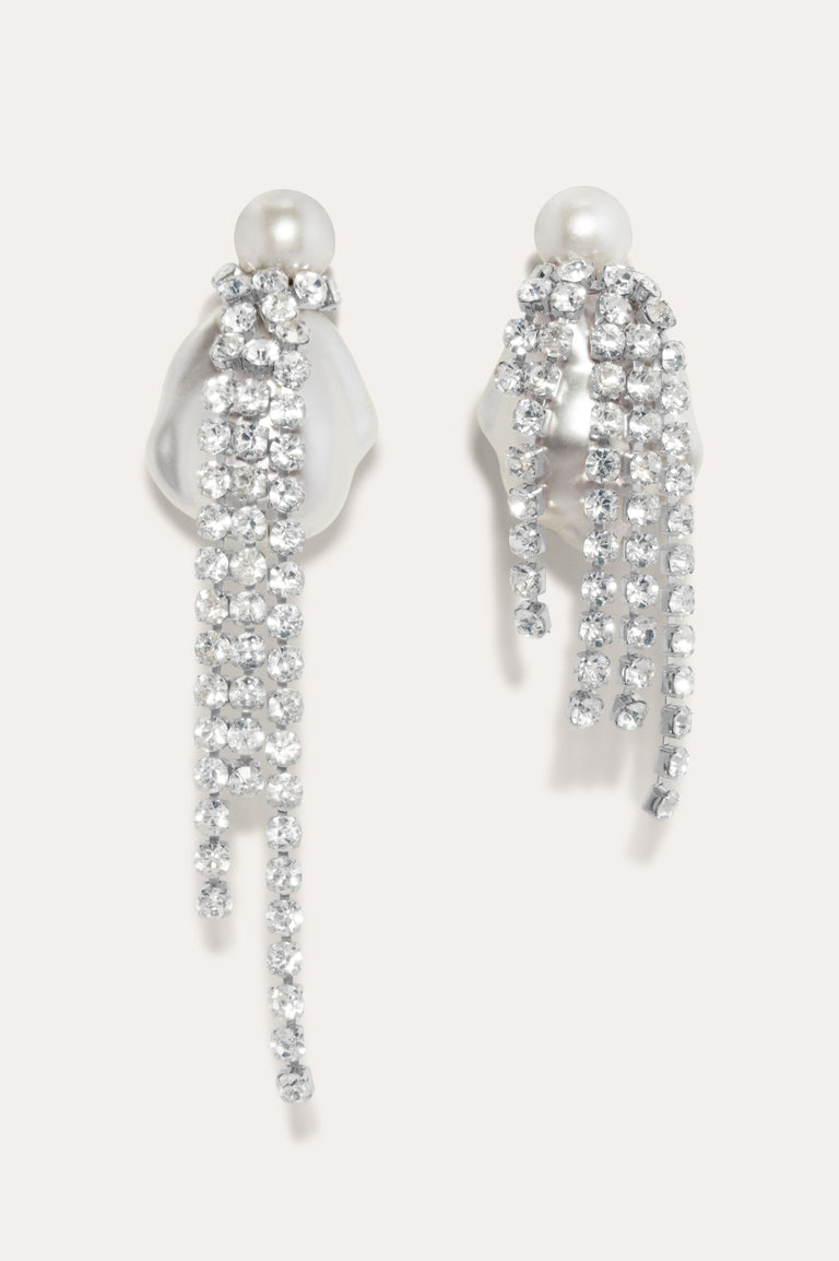 Escape Velocity - Pearl and Rhinestone Rhodium Plated Earrings