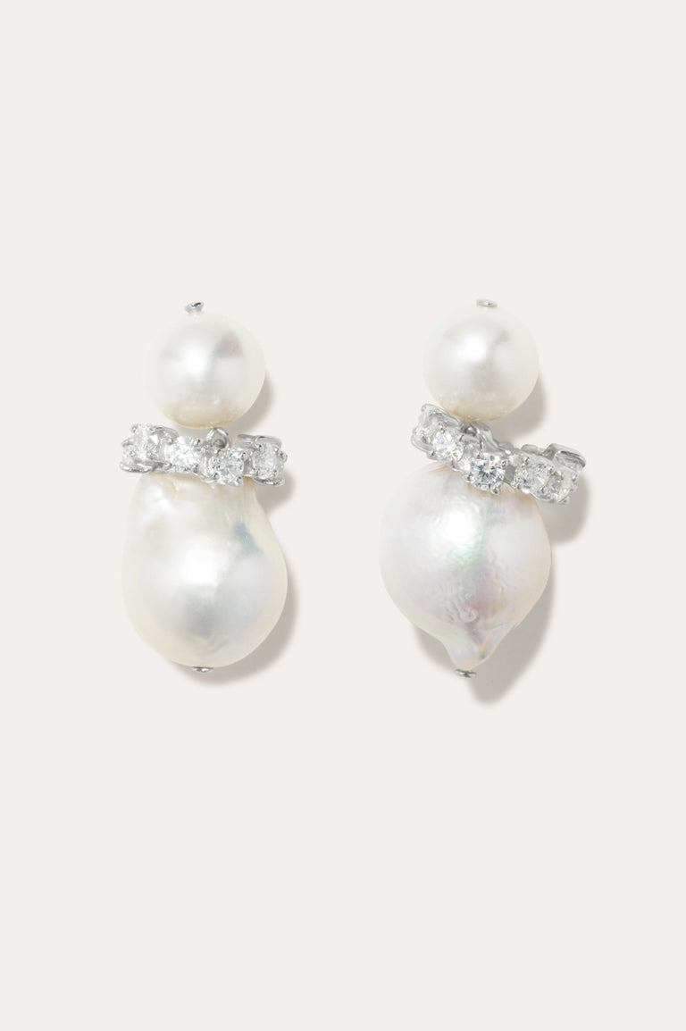 Woah! - Pearl and Zirconia Recycled Silver Earrings