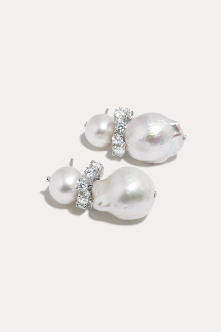 Woah! - Pearl and Zirconia Recycled Silver Earrings