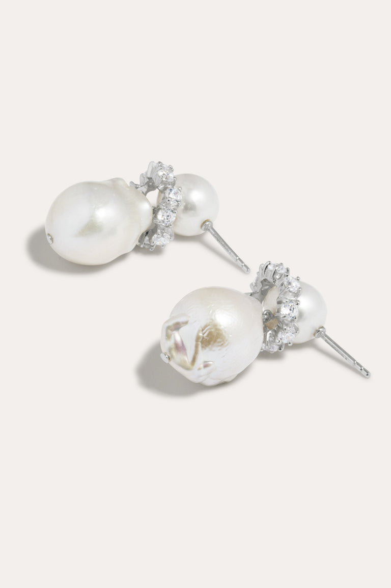 Woah! - Pearl and Zirconia Recycled Silver Earrings