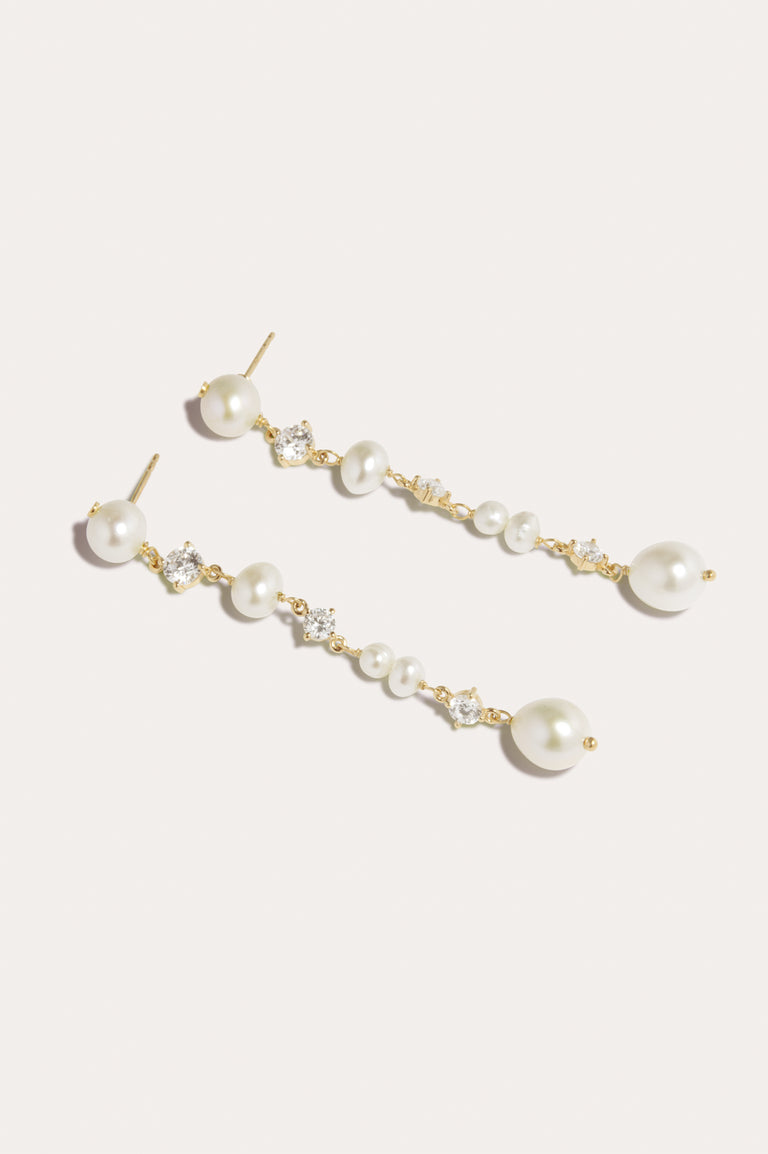 Moontide - Pearl and Zirconia Recycled Gold Vermeil Earrings