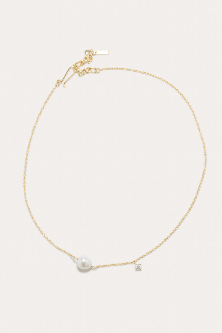 P228 - Collier en vermeil d'or recyclé perle et oxyde de zirconium