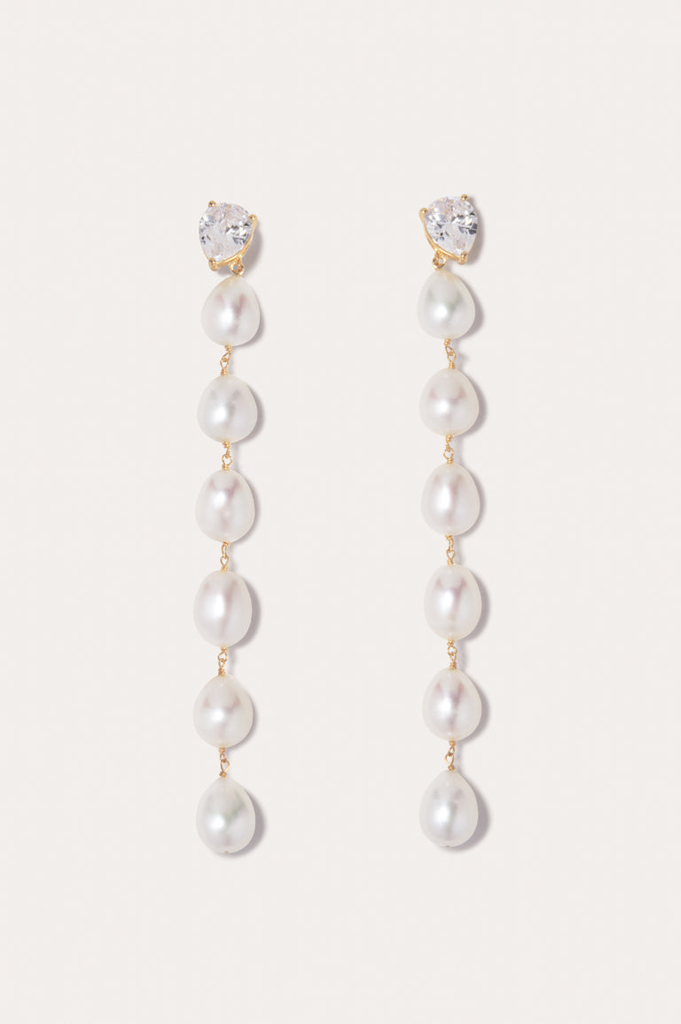 Drip Drop - Pearl and Zirconia Recycled Gold Vermeil Earrings