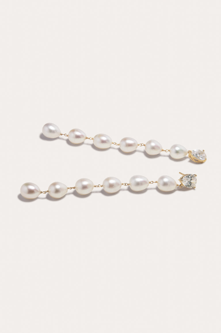 P233 - Boucles d'oreilles en Vermeil Or, Perle et Zircone Recyclés