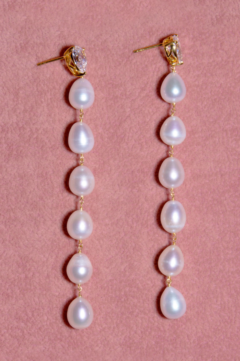 P233 - Boucles d'oreilles en Vermeil Or, Perle et Zircone Recyclés