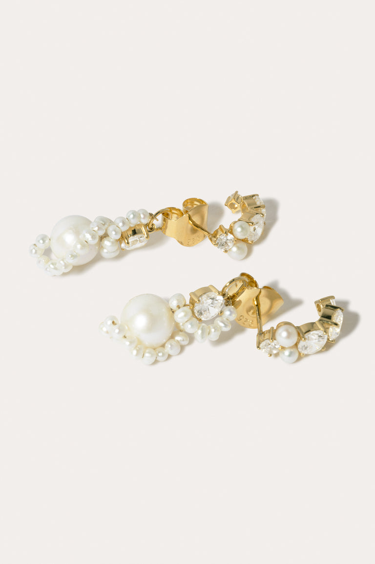 Outcrop - Pearl and Zirconia Recycled Gold Vermeil Earrings