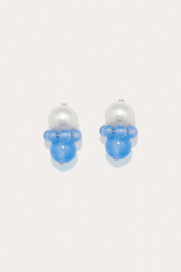 P245 - Boucles d'oreilles perles et agate bleue en argent recyclé