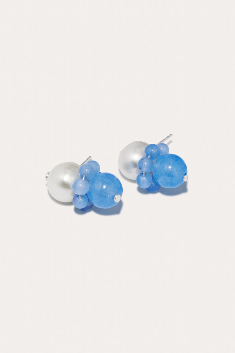 Floe II - Pearl and Blue Lace Agate Bead Recycled Silver Earrings