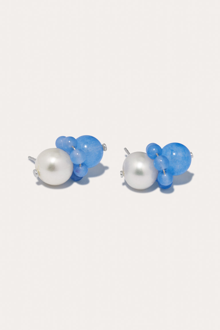 Floe II - Pearl and Blue Lace Agate Bead Recycled Silver Earrings