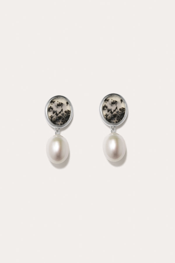 Heath - Pearl and Dendritic Agate Recycled Silver Earrings