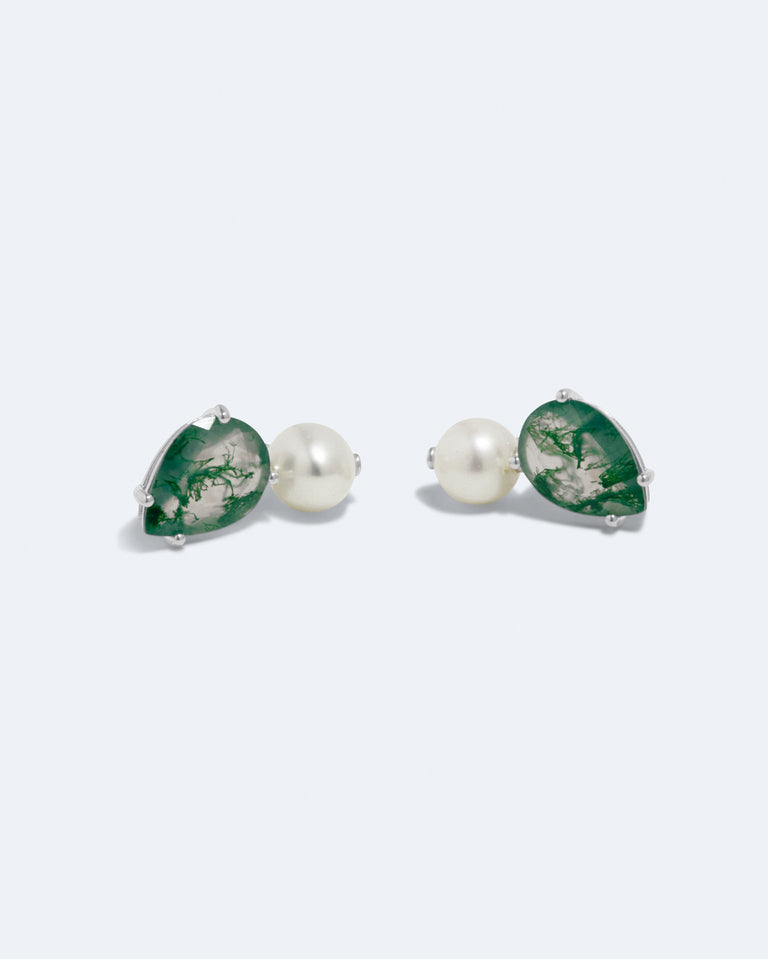 H93 - Boucles d'oreilles en résine verte et argent recyclé
