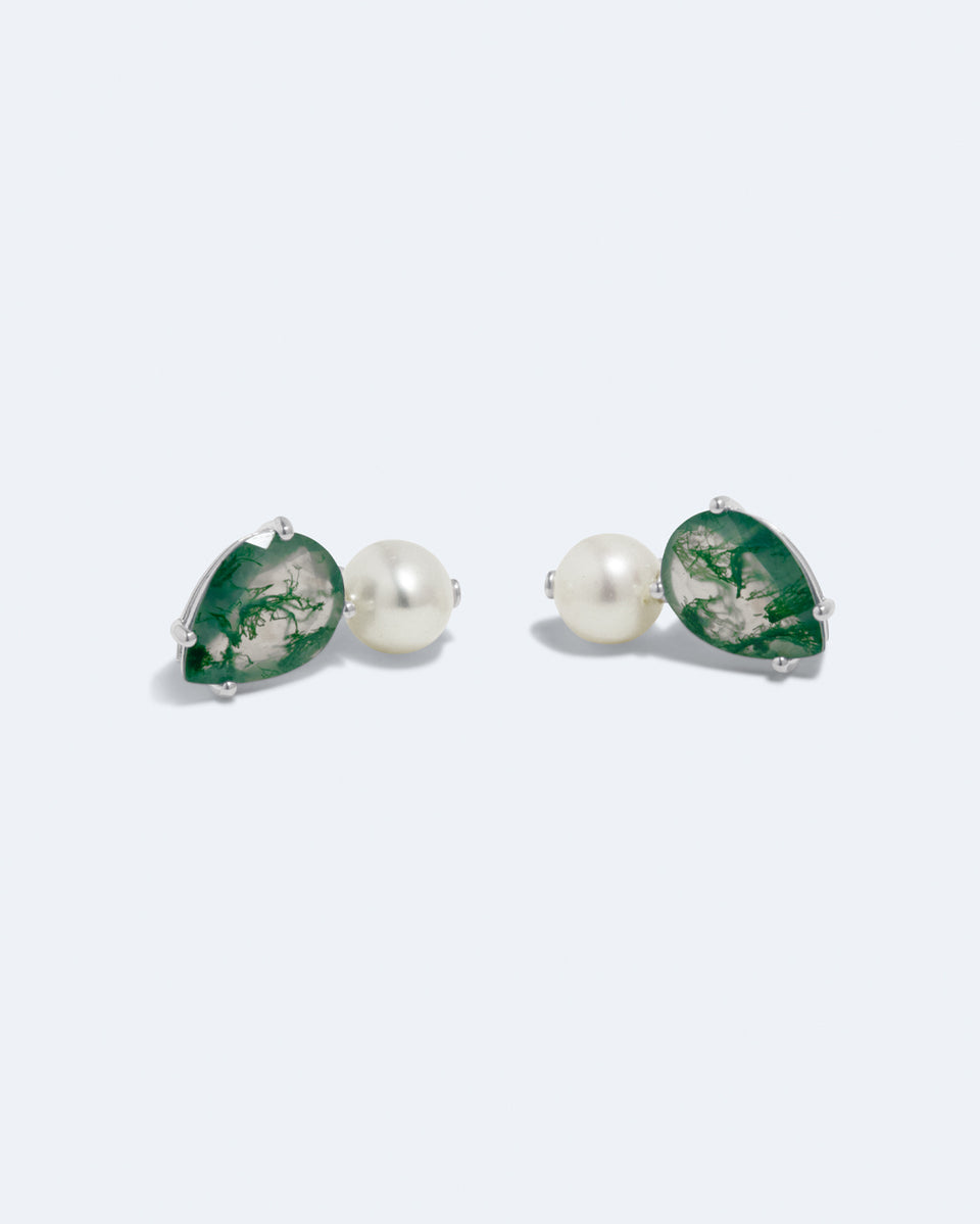 H93 - Boucles d'oreilles en résine verte et argent recyclé