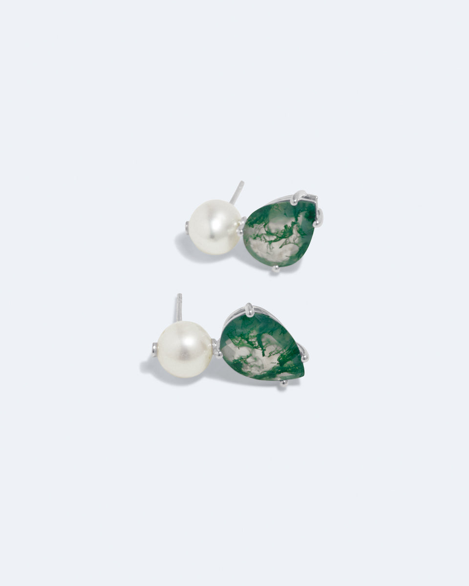 H93 - Boucles d'oreilles en résine verte et argent recyclé