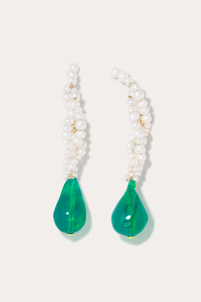 Gotcha - Pearl and Green Bio Resin Recycled Gold Vermeil Earrings