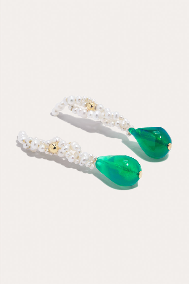 Gotcha - Pearl and Green Bio Resin Gold Vermeil Earrings