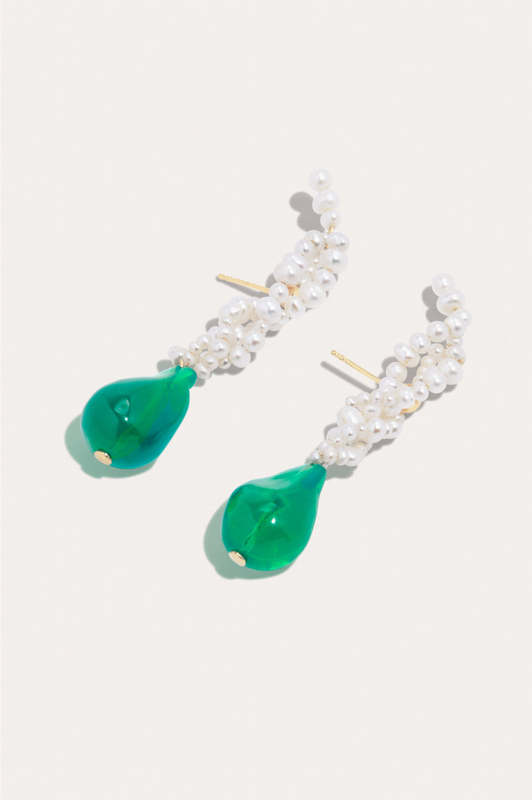 Bien compris – Boucles d'oreilles en Vermeil Or Recyclé avec Perles et Résine Bio Verte