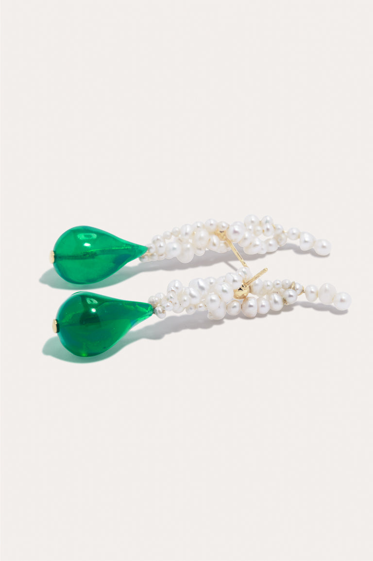 Bien compris – Boucles d'oreilles en Vermeil Or Recyclé avec Perles et Résine Bio Verte