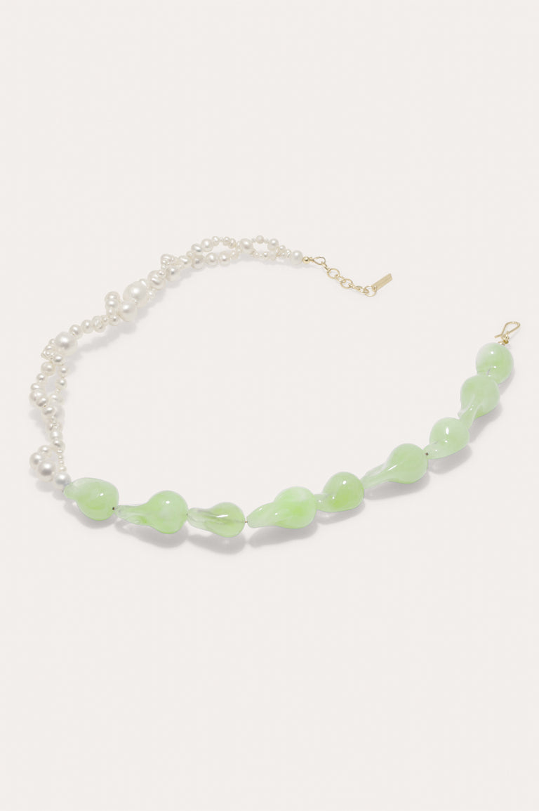 Parade of Possibilities II -  Pearl and Jade Bio Resin Gold Plated Necklace