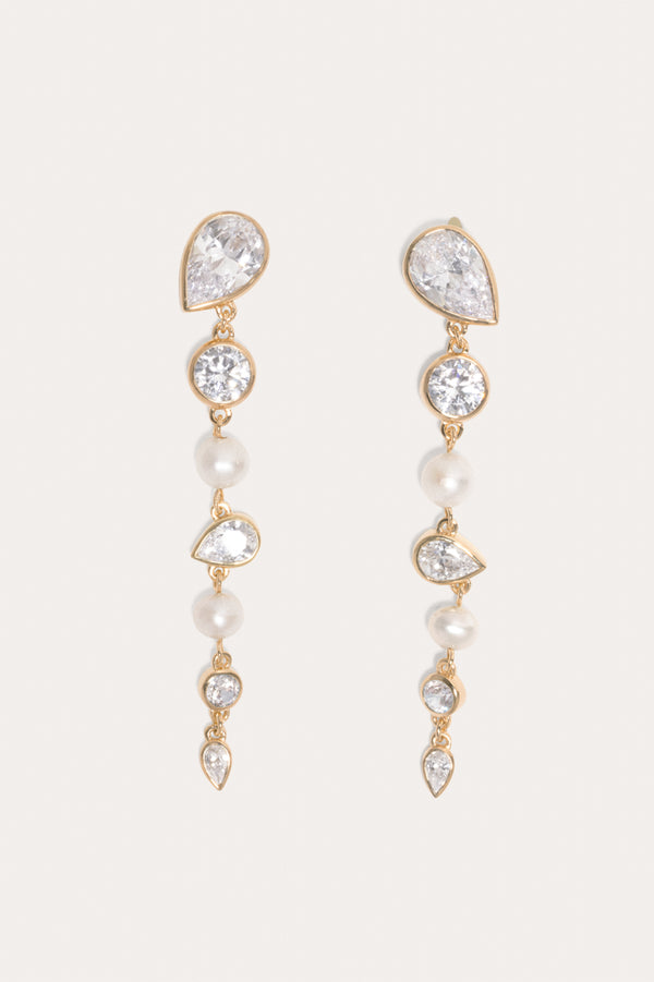 La Lumière du Passé - Boucles d'oreilles en vermeil or, perles et zircons
