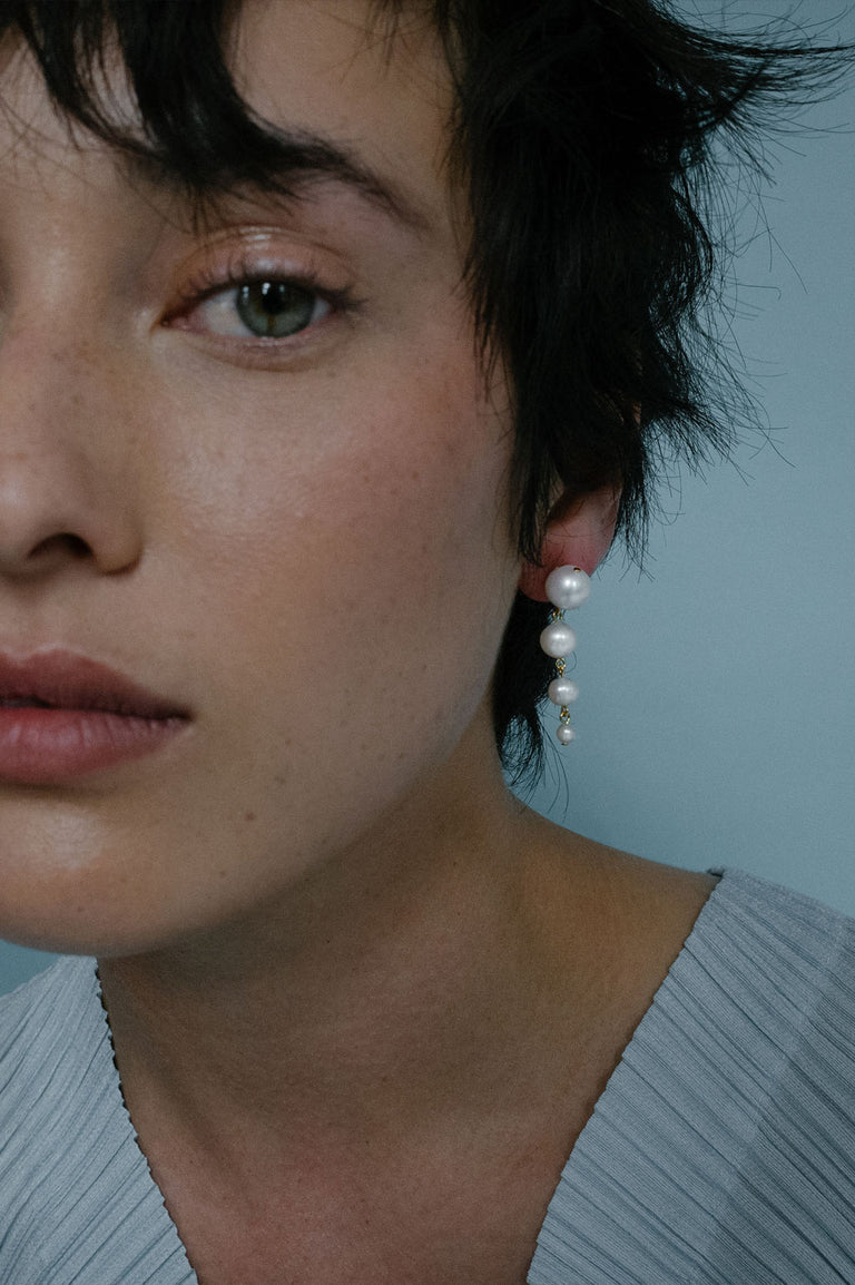 La Lumière du Passé II - Boucles d'oreilles en Vermeil d'Or Recyclé avec Perle et Zircone
