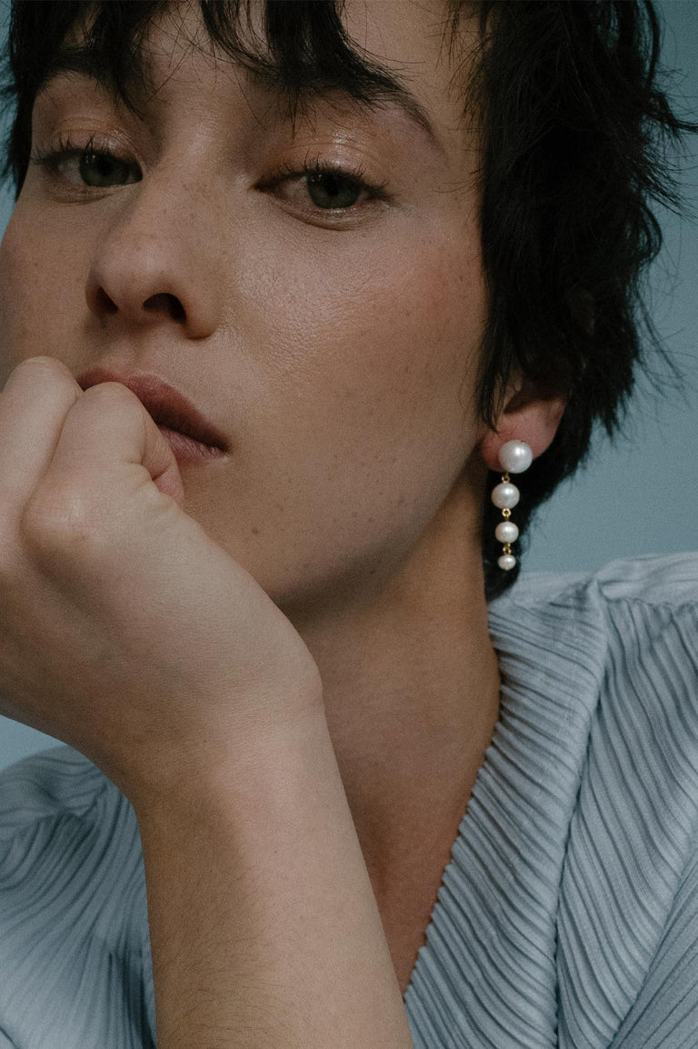 La Lumière du Passé II - Boucles d'oreilles en Vermeil d'Or Recyclé avec Perle et Zircone