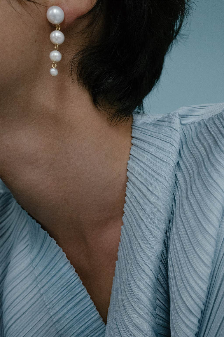 La Lumière du Passé II - Boucles d'oreilles en Vermeil d'Or Recyclé avec Perle et Zircone
