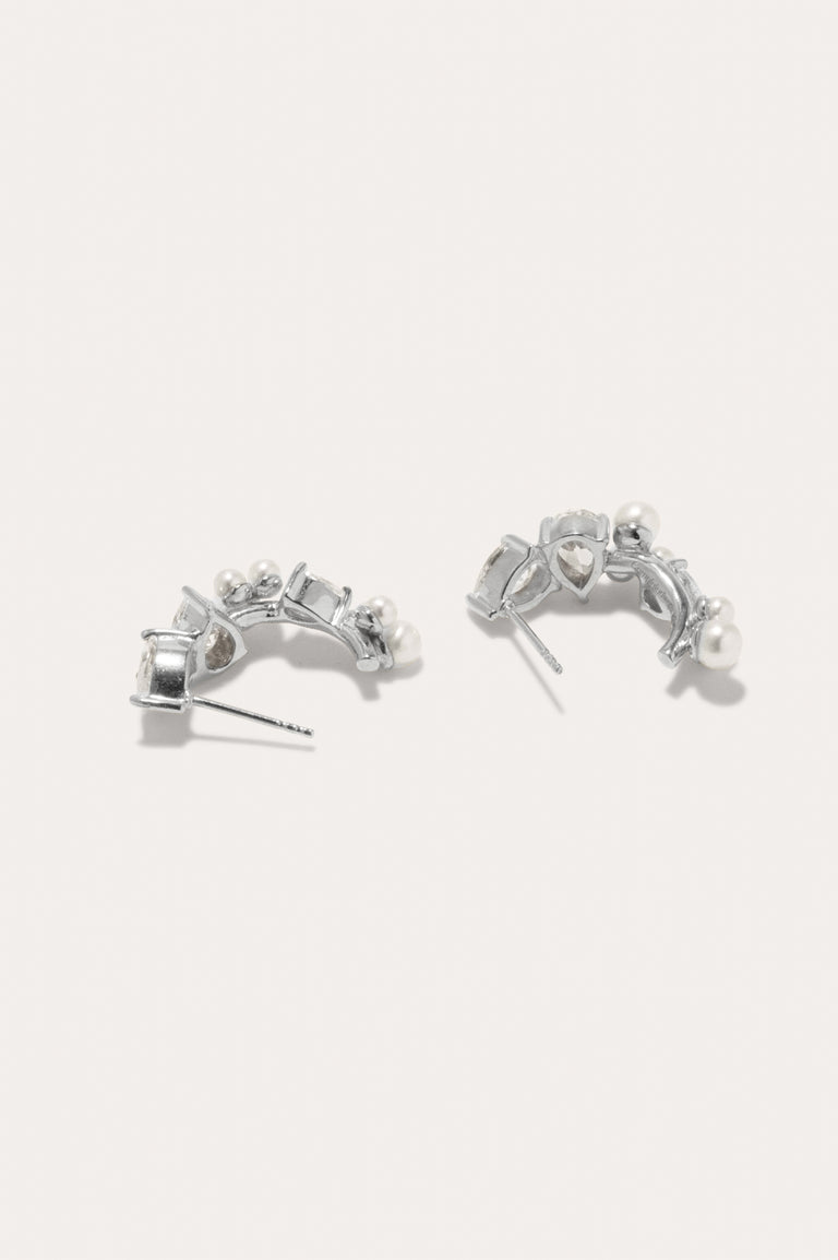 Chasing Shadows - Pearl and Zirconia Platinum Plated Small Earrings