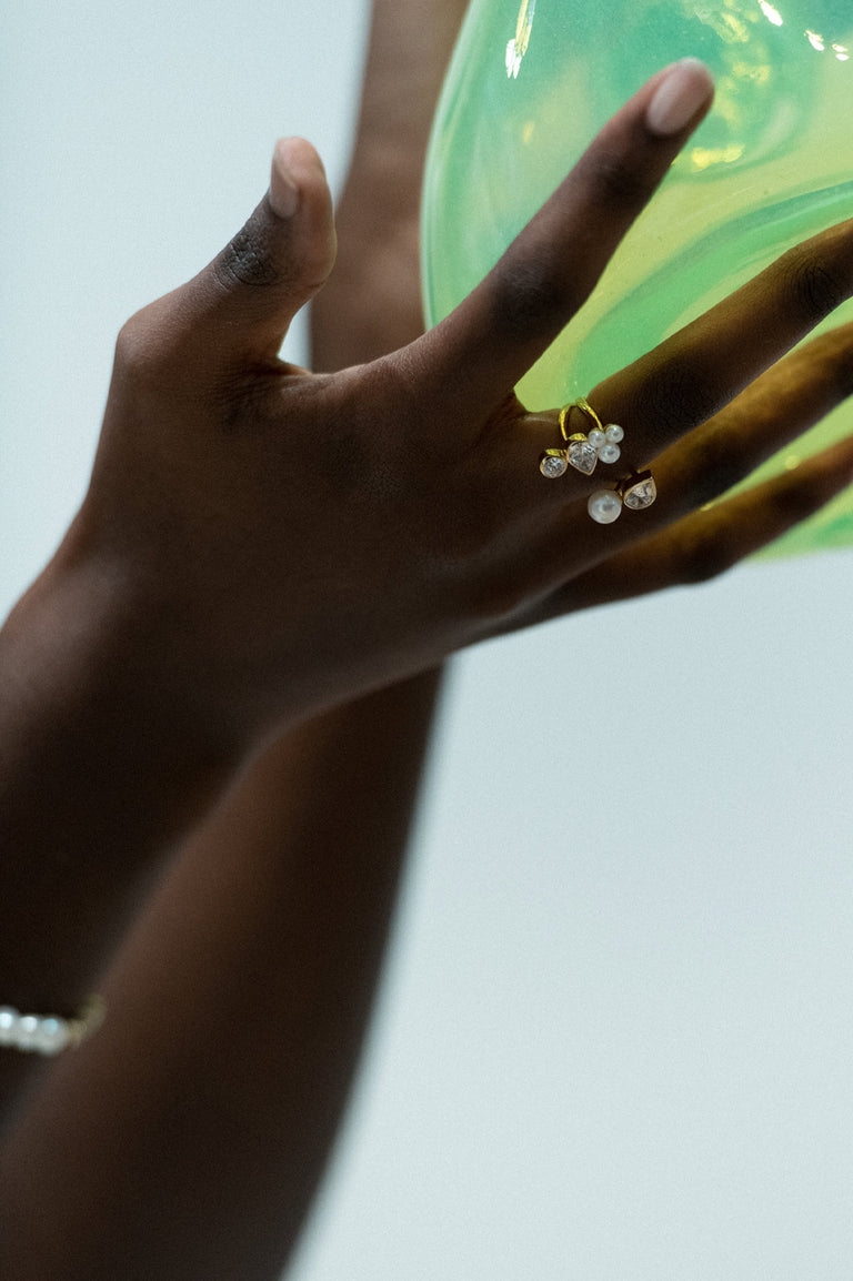 Chasing Shadows - Pearl and Zirconia Gold Vermeil Ring